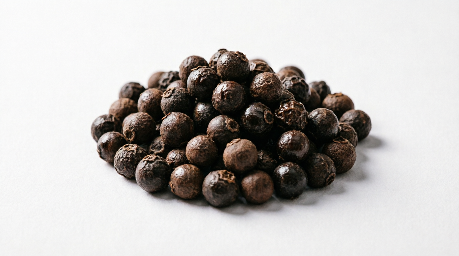 A small pile of whole black peppercorns